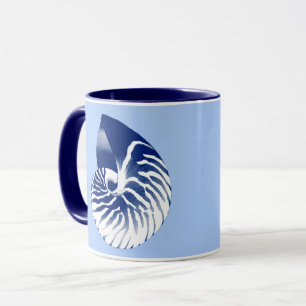 Nautilus shell - navy, white & light blue mug