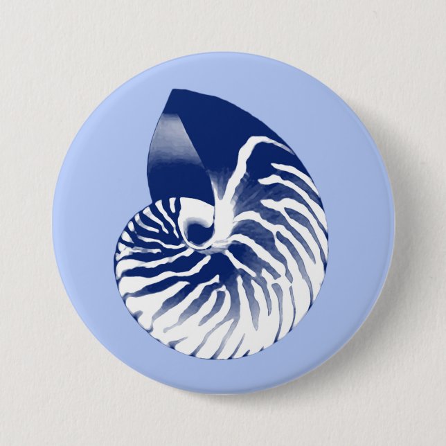 Nautilus shell - navy, white & light blue pinback button (Front)