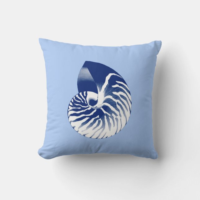 Nautilus shell - navy, white & light blue throw pillow (Front)