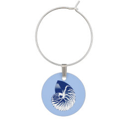Nautilus shell - navy, white &amp; light blue wine glass charm