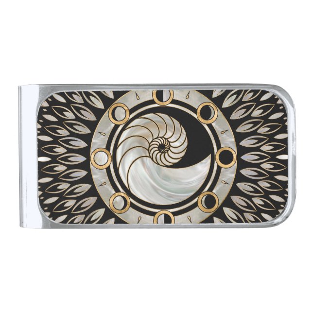 Nautilus Shell - Phases of the moon Silver Finish Money Clip (Front)