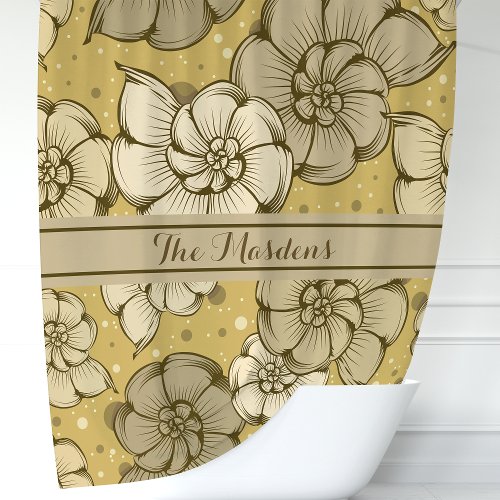 Nautilus Shell Polka Dot Monogram Shower Curtain