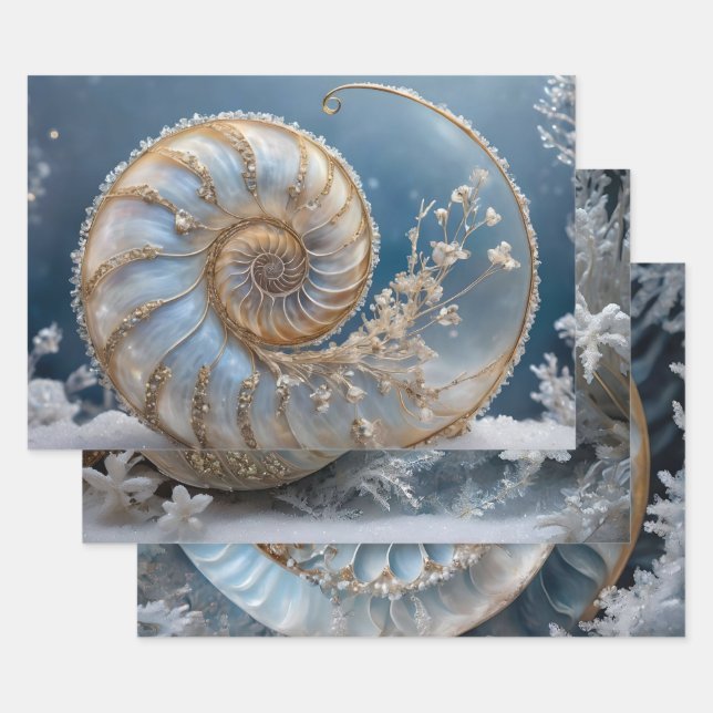 Nautilus Shell Print Wrapping Paper Sheets (Set)