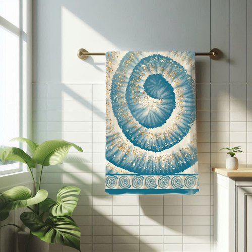 Nautilus Shell Spiral Shape Teal Bath Towel