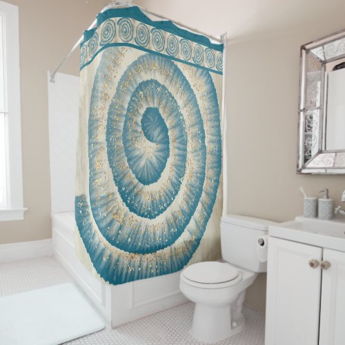Nautilus Shell Spiral Shape Teal Shower Curtain