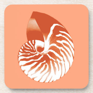Nautilus shell - terracotta and white beverage coaster