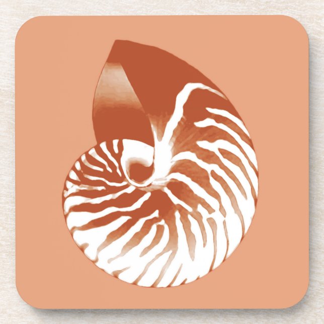 Nautilus shell - terracotta and white beverage coaster (Front)