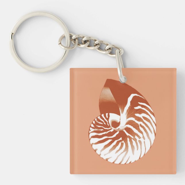 Nautilus shell - terracotta and white keychain (Front)