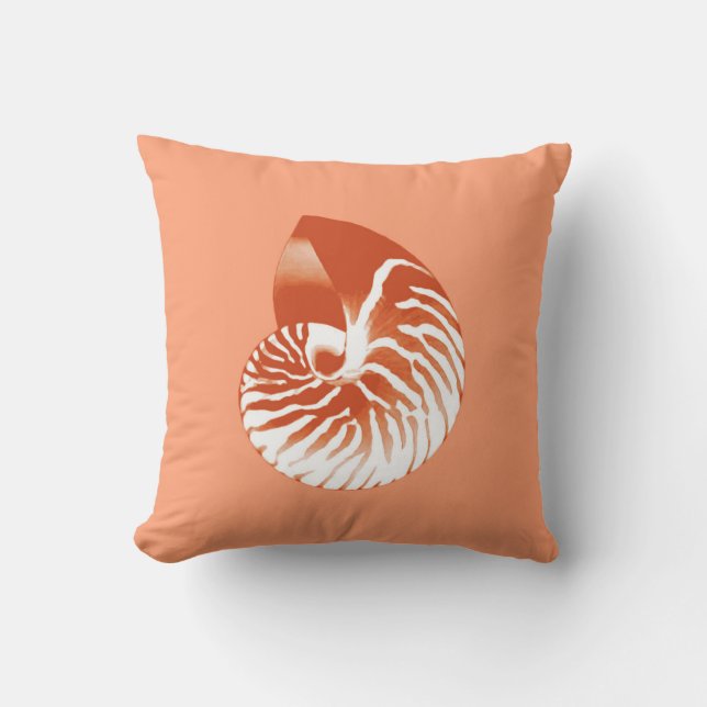 Nautilus shell - terracotta and white throw pillow (Front)