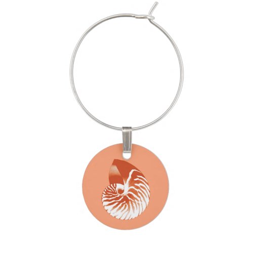 Nautilus shell _ terracotta and white wine glass charm