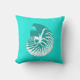 Nautilus Shell - Turquoise and Aqua Outdoor Pillow