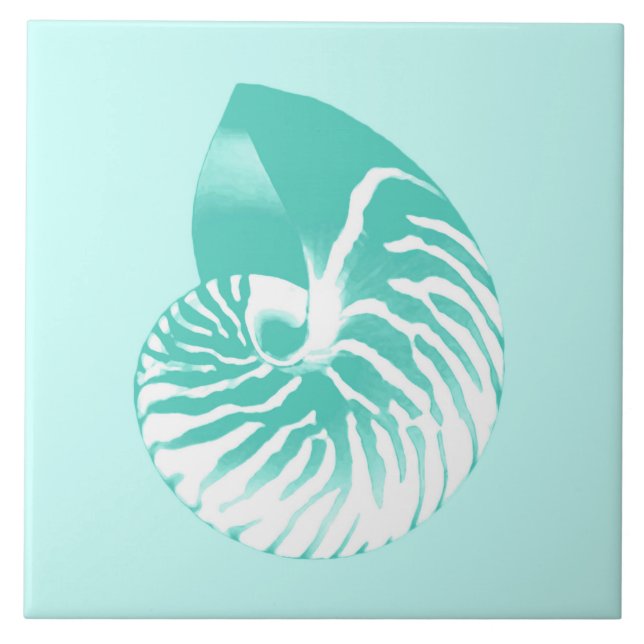 Nautilus shell - turquoise, aqua and white ceramic tile (Front)