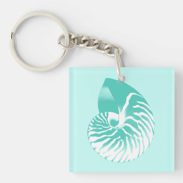 Nautilus shell - turquoise, aqua and white keychain (Front)