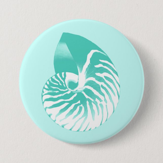 Nautilus shell - turquoise, aqua and white pinback button (Front)