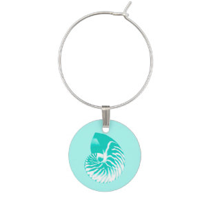 Nautilus shell - turquoise, aqua and white wine glass charm