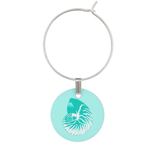 Nautilus shell _ turquoise aqua and white wine glass charm