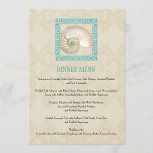 Nautilus Shell Watercolor Greek Key Damask Beach Menu