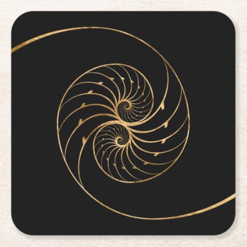 Nautilus Shells _ Golden Pair Square Paper Coaster