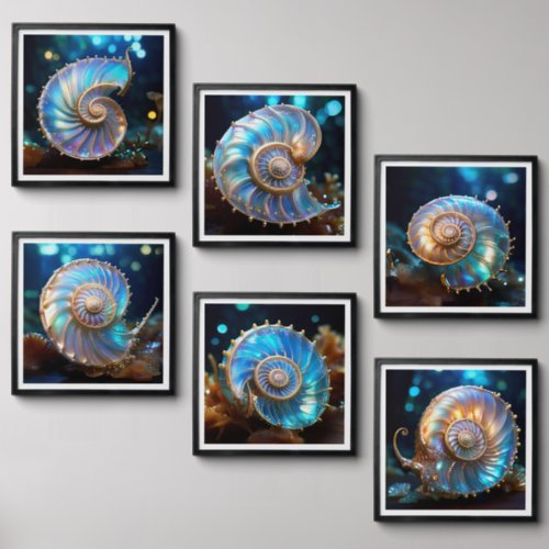 Nautilus shells iridescent fantasy beach cottage  peel and stick photo tile