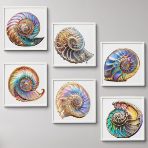 Nautilus shells iridescent fantasy beach wall  peel and stick photo tile