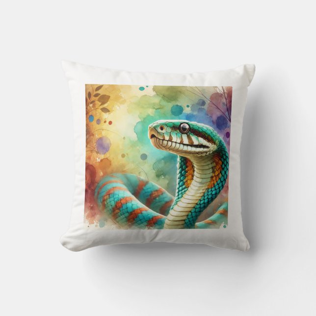 Nauyaca Snake 050824AREF122 - Watercolor Throw Pillow (Front)