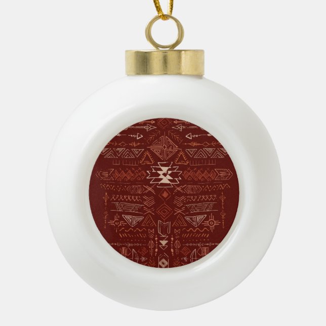 Navajo Aztec: Ethnic Doodle Pattern. Ceramic Ball Christmas Ornament (Front)