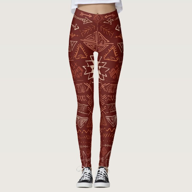 Navajo Aztec: Ethnic Doodle Pattern. Leggings (Front)