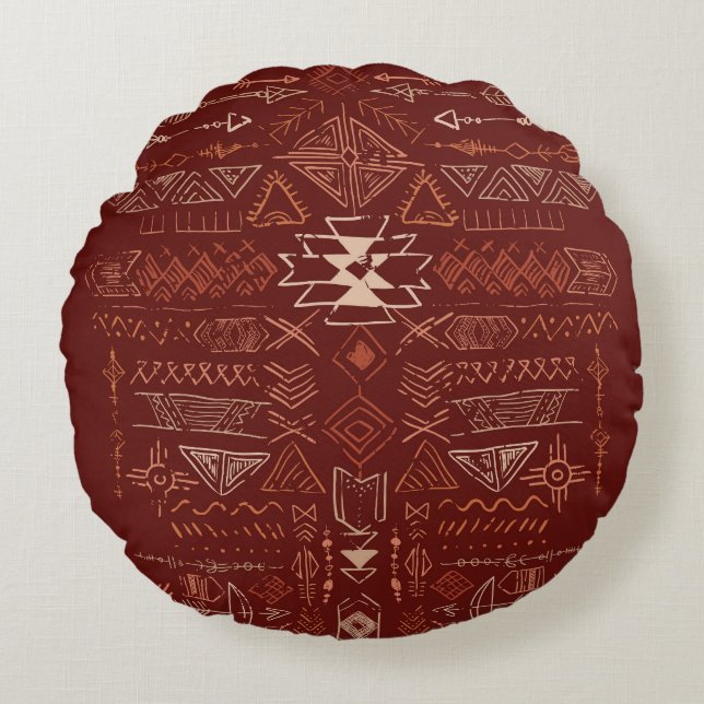 Navajo Aztec: Ethnic Doodle Pattern. Round Pillow (Front)