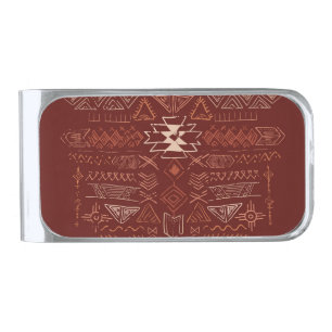 Navajo Aztec: Ethnic Doodle Pattern. Silver Finish Money Clip