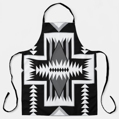 Navajo Black  Grey All_Over Print Apron