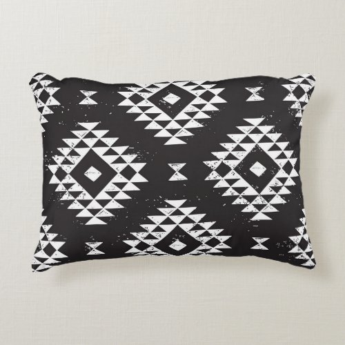 Navajo Geometric Black White Tribal Accent Pillow