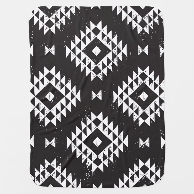 Navajo Geometric: Black White Tribal. Baby Blanket (Front)