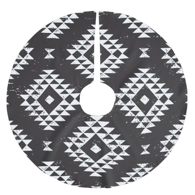 Navajo Geometric: Black White Tribal. Brushed Polyester Tree Skirt (Front)