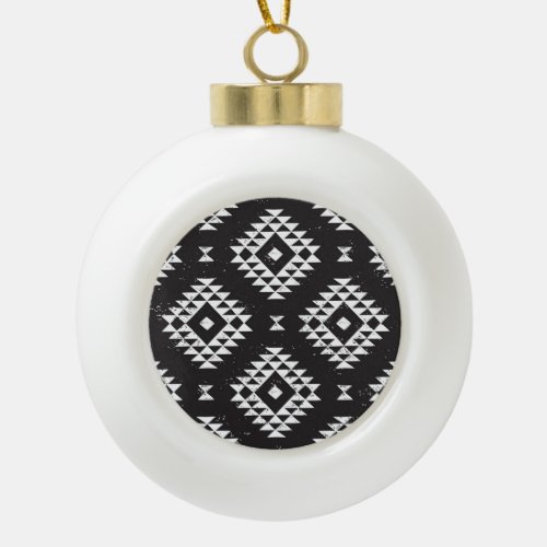 Navajo Geometric Black White Tribal Ceramic Ball Christmas Ornament