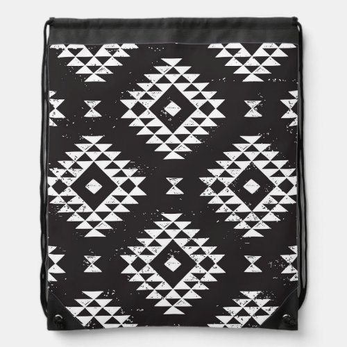 Navajo Geometric Black White Tribal Drawstring Bag