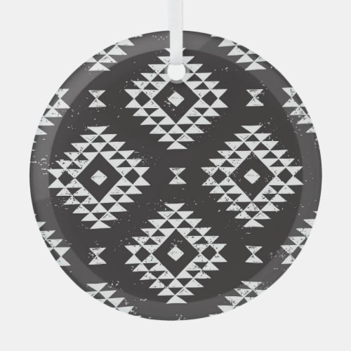 Navajo Geometric Black White Tribal Glass Ornament