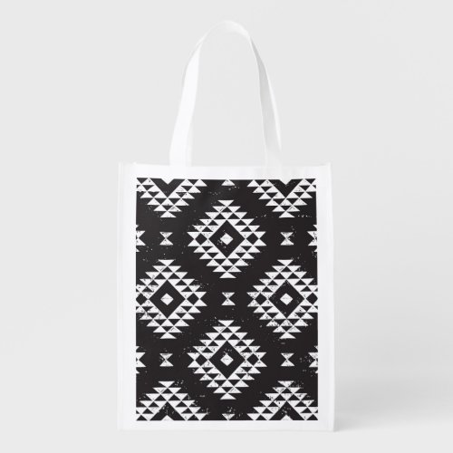Navajo Geometric Black White Tribal Grocery Bag