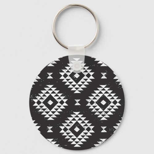 Navajo Geometric Black White Tribal Keychain