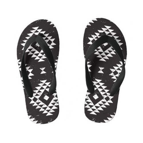 Navajo Geometric Black White Tribal Kids Flip Flops