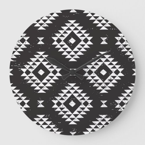 Navajo Geometric Black White Tribal Large Clock