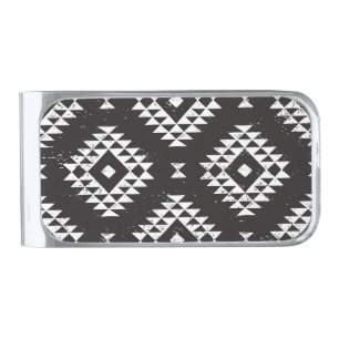 Navajo Geometric: Black White Tribal. Silver Finish Money Clip