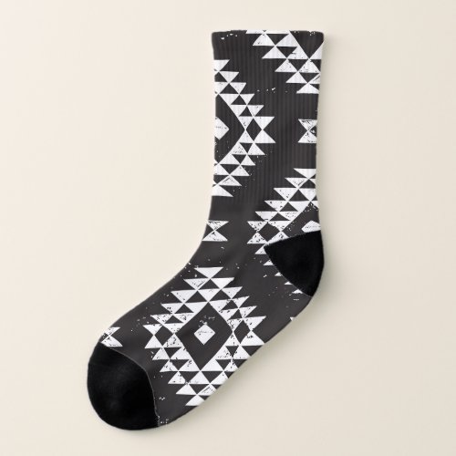 Navajo Geometric Black White Tribal Socks