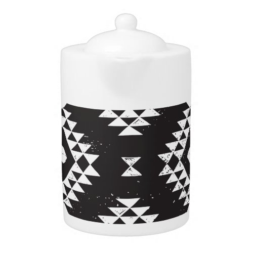Navajo Geometric Black White Tribal Teapot