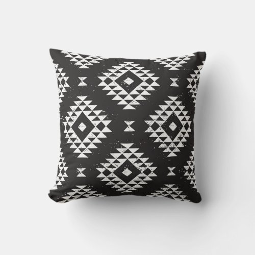 Navajo Geometric Black White Tribal Throw Pillow