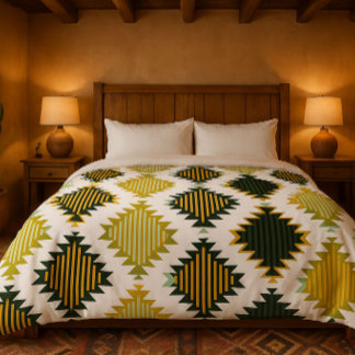 Navajo Green And Brown  Duvet Cover