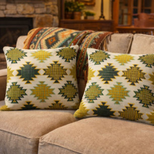 Navajo Green And Brown Throw Pillow