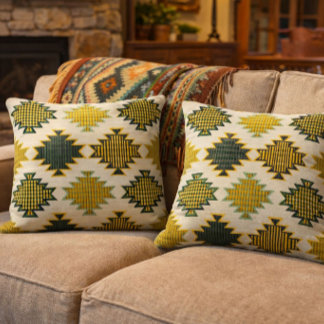 Navajo Green And Brown  Throw Pillow