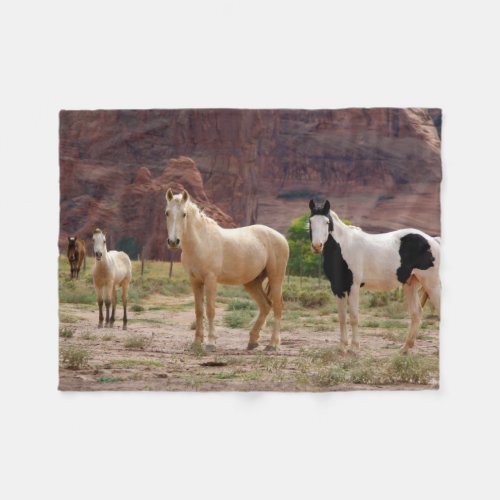 Navajo Horses Run Free on the Canyon Floor Fleece Blanket