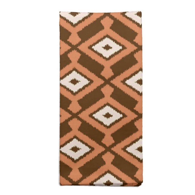 Navajo Ikat Pattern, Brown, Rust and Cream Cloth Napkin (Folded)