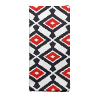 Navajo Ikat Pattern, Dark Red, Black and White Cloth Napkin